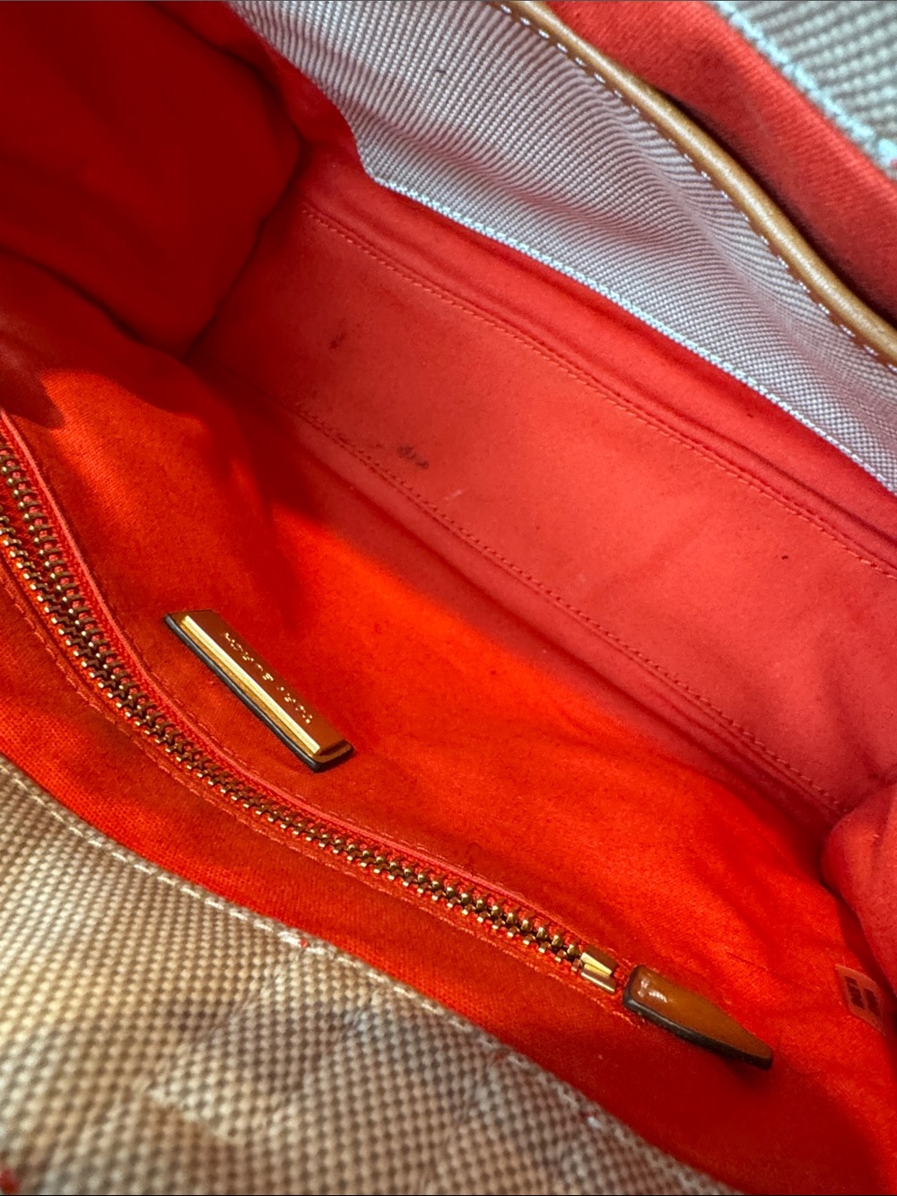 Tory Burch Canvas Tote with Red Straps and oversized Charm - Picture 7 of 13